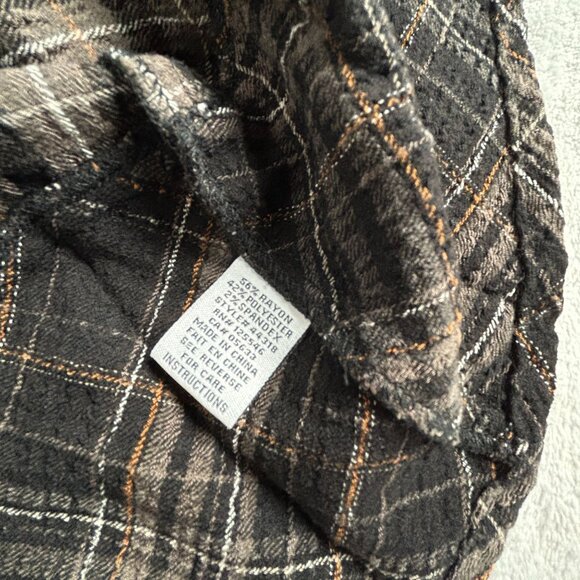 Habitat Womens Plaid Button-Up Ruffle Hem Jacket Large Lagenlook Brown Black - Picture 4 of 8